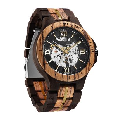 China Hollow-out date KUNHUANG KH1030 full-automatic pure wooden manual personality machine watch for men for sale