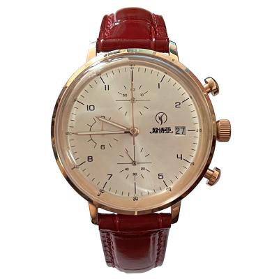 China Date Wrist Watch Sapphire Crystal Automatic Red-Brown Watch Stainless Steel Polished Quartz Genuine Leather Watch for sale