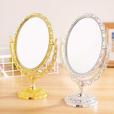 China Non-specific round oval antique gold silver tabletop double-sided makeup mirror for sale