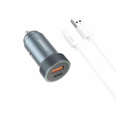 China MP3 GPS FONENG QC3.0 USB Palladium Dual Output Car Charger Set Mobile Phone Tablet Metal Material 3A Mobile Phone Fast Charging Set for sale