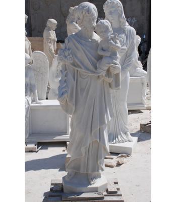 China Customized Traditional Religious Sculptures Life Size Hand Carved Natural Stone Marble Statue Of Man And Child for sale