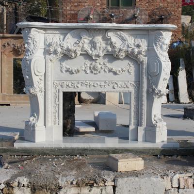 China Antique Pure White Hand Carved Western Style Decoration Stone Marble Fireplace for sale