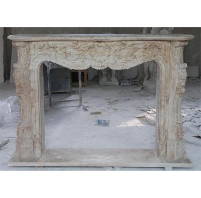 China Simple design antique hand carved marble fireplace with flowers for sale