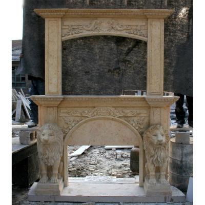 China Antique Stone Lion Pattern Marble Fireplace Double Layers Decoration for sale