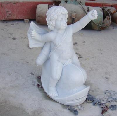 China Traditional Marble Stone Angel Baby Sculpture European Hand Carving Garden Decoration Figure Statue for sale