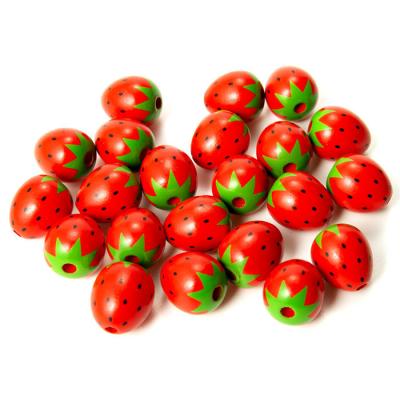 China Red Wooden Craft Beads Flower Style Wood Strawberry Beads for Jewelry Making DIY Crafts for sale