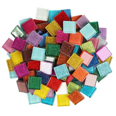 China 1 Color Print Method 2024 Mini Kit 2x2cm Assortment Mosaic Tiles Glass Glitter Chips DIY Mosaic Square Decoration/Craft Kit for sale