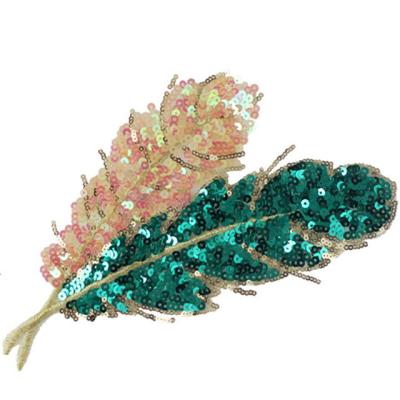 China OEM/ODM Yes.We Provide OEM White and Green Sequins Feathers Fully Sequined Applique Patch DIY Craft Essential for sale