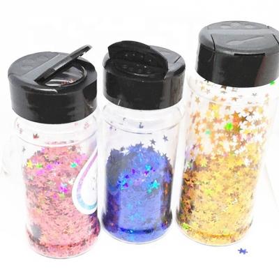 China Home Decoration 1oz 2oz 3oz 5oz Glitter Plastic Shaker with Black Lid Sifter and Open Cap in Europe Regional Feature for sale