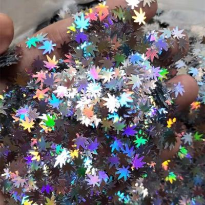 China OEM Stock Polyester Holographic Silver Marahuana Leaf Glitter Shapes Party Shapes Advantage Stock OEM Advantage Party for sale