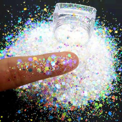 China White Iridescent Glitter for Epoxy Floor Hexagon Mixed UV and Heat Resistant Christmas Decorative Glitter Combination for sale