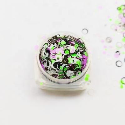 China Customized Color Resin Glitter Glitter White Open Circle Black Open Circle Neon Green Round and Neon Purple Round Mixes for sale