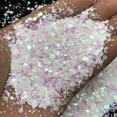 China Customized Colors Avaliable Bulk Polyester Glitter Powder for Shaped Heart Star Moon Dot Chunky Mix for sale