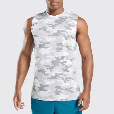 China Anti-wrinkle 100% Polyester Lightweight Material Slim Fit Camo Sleeveless Tanks Men Cutoff for sale