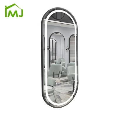 China Modern Salon Barber Wall Mounted Mirror Stainless Steel One Body Full Sided LED Mirror for sale