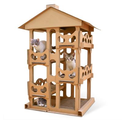 China Large Corrugated Paper Cat Scratching Tower Cat Scratcher Sustainable House Cat Bed Tree Playground for sale