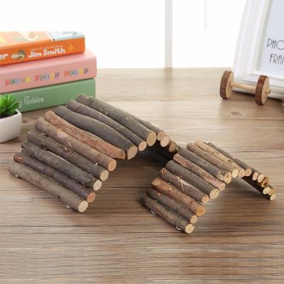 China Viable Natural Live Wooden Rabbit Hideout Guinea Pig Cage Fence Bridge Bridge Hamster Small Animal Playground for sale