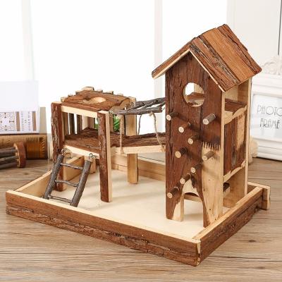 China Sustainable Non-Toxic Natural Pine Wood Castle for Hamster Guinea Pig Ferret Rabbit Rat Mice for sale