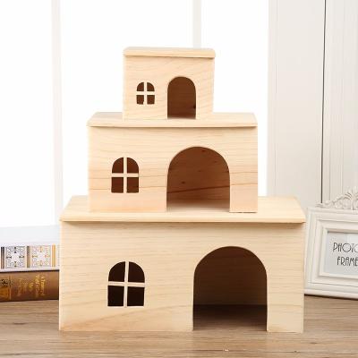 China Wooden Non-Toxic Viable Natural Pine Hamster Slum Cage House Hutch For Guinea Pig Rat Mice for sale