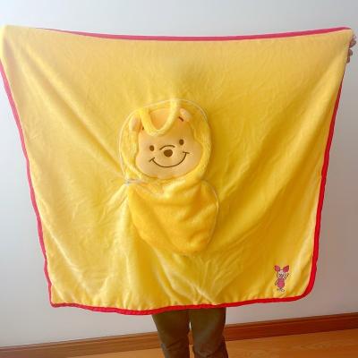 China Washable wholesale and retail cartoon bear blanket 80*90cm and small pillow cover 20*24cm that folds into the pillow for sale