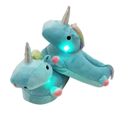 China Fashion Trend Plush Slippers With LED Light Cute Unicorn Slippers for sale