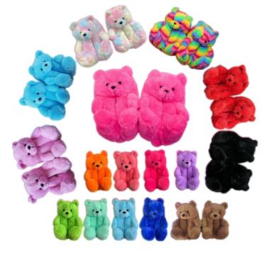 China Fast Shipping Lovely Lightweight Plush Teddy Bear Slipper Comfortable House Shoes Girls Woman Slippers Fur Slides for sale