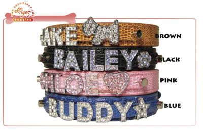 China Luxury Multi Colored Snake Skin DIY Dog Collar With Personalized Bling Letter Slide Charms for sale