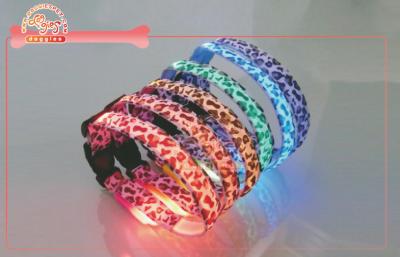 China Leopard Ribbon Fluorescence webbing Led Dog Collar Glow Light For Small Dog Length 28cm for sale