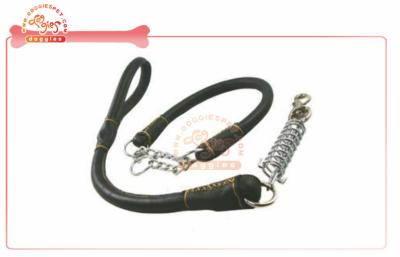 China Tibetan Mastiff Real Leather rope Dog Choke Collar Attaching With Short Tensile Leash for sale