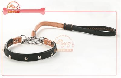 China Luxury Real Leather Dog Choke Training Collar With Studs , Cute dog collars for sale