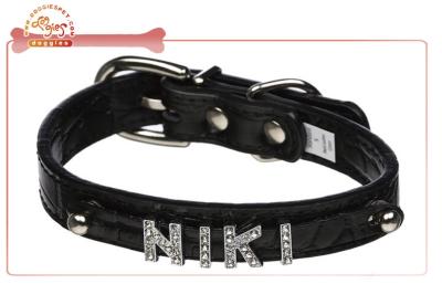 China Stylish DIY Dog Collar With 18mm Slide  A -Z Letter Charm In Black Crocodile , designer pet collars for sale