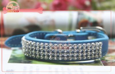 China Faux leather Pet Collar and Leash With Three Rows Stylish Rhinestone for sale