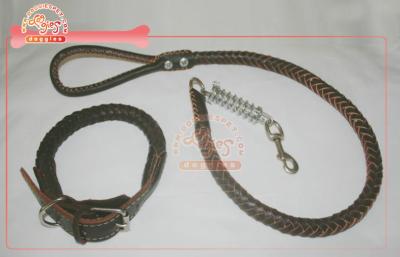 China Fully Braided Chain Genuine Leather Rope Dog Leash And Weaved Collars for sale