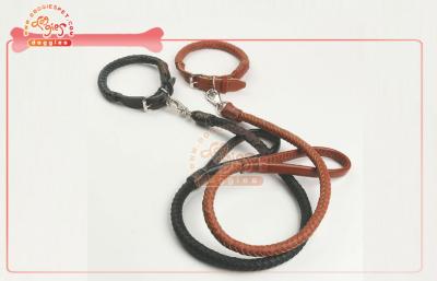 China Cowhide Braided Leather Dog Collars And Leashes Adjustable 40-60cm * 1.8cm for sale