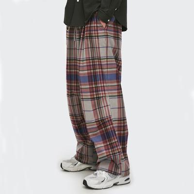 China 100% Polyester Anti-Static Loose Casual Vintage Fashion Plaid Trousers And Pants Mens Loose Trousers for sale