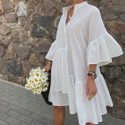 China Other 2021 summer lace comic collar loose women dress hollow outlet ladies dress for sale