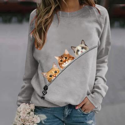 China Breathable Women Long Fashion Casual Sleeve Printed O-Neck Tops Sweatshirt Blouse for sale