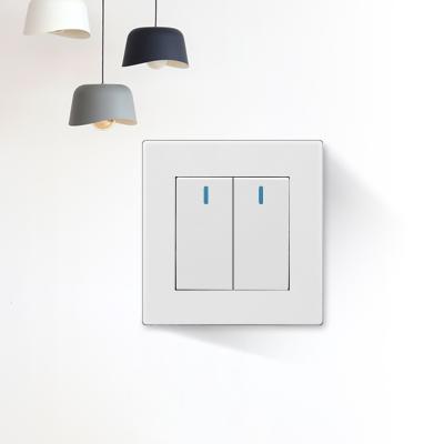 China New Design UK Standard PC 2.0 Material White Color Brushed 2 Gang 1 Way Wall Lamp Switch for sale