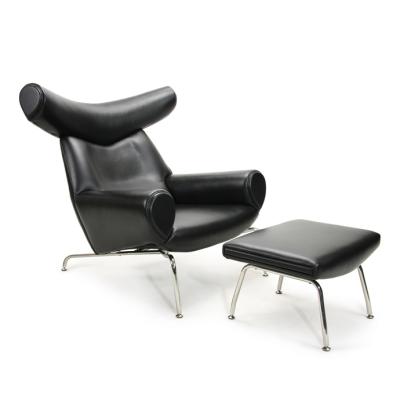 China Leather Bull Shaped Designer Leather Chair With Stool Modern Chaise Lounge Chair for sale