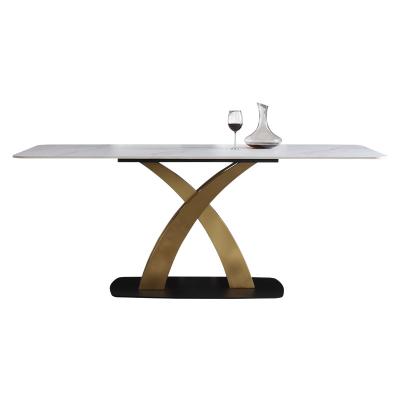 China Nordic Modern Luxury Steel Stone Gold Base Adjustable Top Dining Table XY-128G(Size) for sale