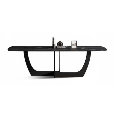 China Adjustable Modern Square Top Stone Dining Tables Hotel Designs (Size) Italian Restaurant With Black Metal Legs for sale