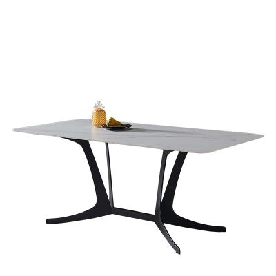 China Kitchen Adjustable Unique Dining Tables Luxury Rectangular (Height) Square Shaped Leg Slate Steel Dining Table XY-23B for sale