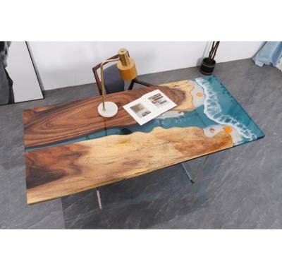 China (Size)A822 Slab River Table Top Solid Wood Epoxy Resin Adjustable Wood Clear Table Top for sale