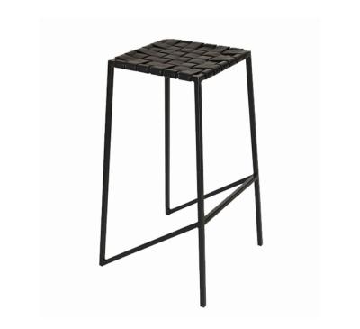 China Modern Woven Leather Straps Bar Chair /black Steel Frame Woven Leather Dining Chair for sale