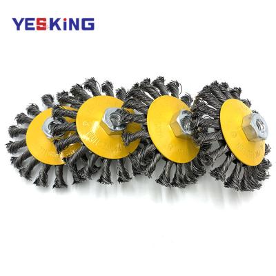 China Weeding latest design twist knot stainless steel wire weed wheel sweep wire wheel industrial weeding brush for sale