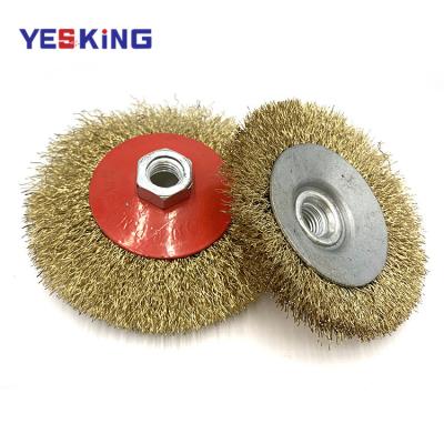 China Weeding Hot Sale Rust Removal Basin Curved Copper Wire Disc Industrial Polishing Brush Crimped Wire End Brush for sale