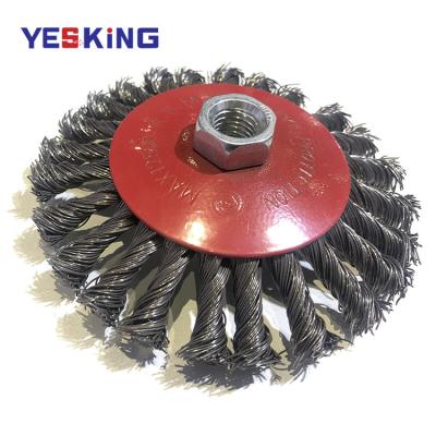 China Wholesale Latest Fashion Weeding Round Metal Wire Wheel Brush Stainless Steel Twist Knotted Industrial Weeding Brush for sale