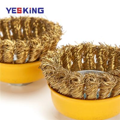 China Manufacturer Supply Industrial Polishing Steel Wire Polishing Brass Coated Cup Broom Copper Coated Wire Cup Wheel Brush for sale