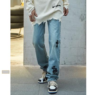 China Latest Hot Seller Harajuku Designer Breathable Stacked Jeans Designer Lattice Streetwear Popular Casual Streetstyle Men's Jeans for sale