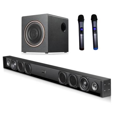 China Mini System Wireless BT Soundbar Home Theater Soundbar Wireless System with Pair Handheld Microphones for sale